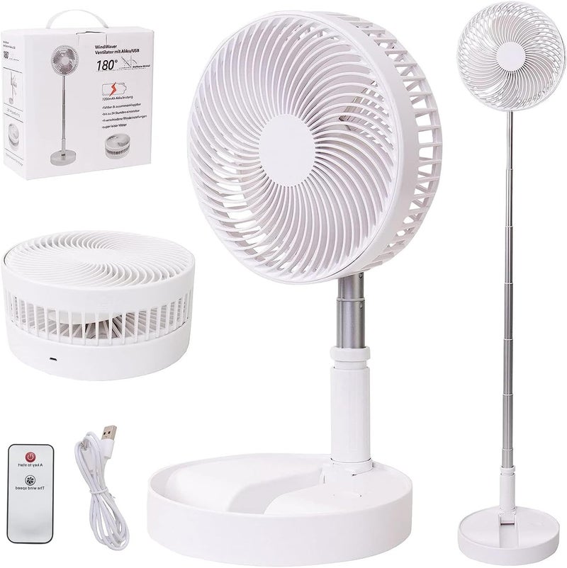 LOREAD Portable Desk Fan,Foldable Fan Pedestal Stand Floor Fan with Remote Controller Adjustable Height from 14.2'' to 39'', 4 Speeds, 7200mAh Rechargeable Telescopic USB Charging - Image 1